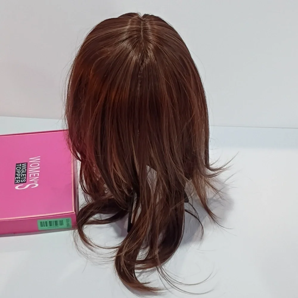 18” Long Layered Hair Topper, Brown with Ash Highlights, Synthetic‎ Volume Piece